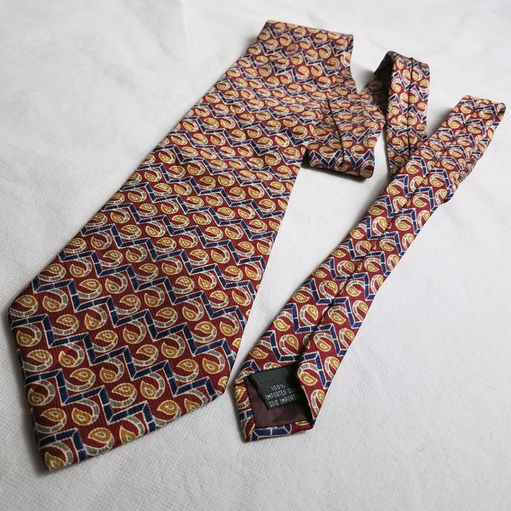 Christian Dior Cravate Men's Vintage Red Silver Blue Silk Tie - Picture 4 of 5